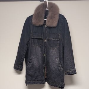 TaylorMade Denim Jacket with Brown Faux Fur Collar